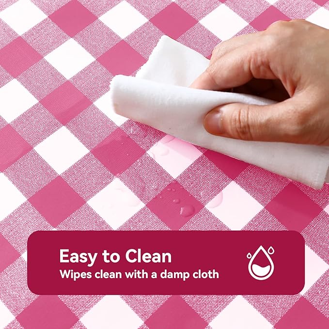 Romanstile Square Vinyl Tablecloth, 100% Waterproof Buffalo Gingham Plastic Table Cloth, Heavy Duty Wipeable Checkered Table Covers for Outdoor, Camping, Picnic, Patio - 54 x 54, Hot Pink