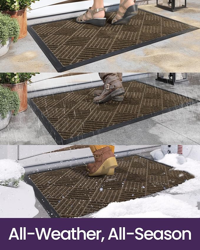 DEXI Front Door Mat Outside Entrance, 2x4 ft Rubber Entry Doormat Heavy Duty, Welcome Mats Non Slip for Inside House Floor Entryway Back Doors Exterior Patio, Diamond Brown