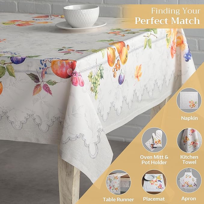 Maison d' Hermine Table Cloth Rectangle Table 100% Cotton 60 x 120 Inches Fall Tablecloth Reusable Everyday Use for Thanksgiving Christmas Decorations Dining Farmhouse Party (Fruit D'Hiver)