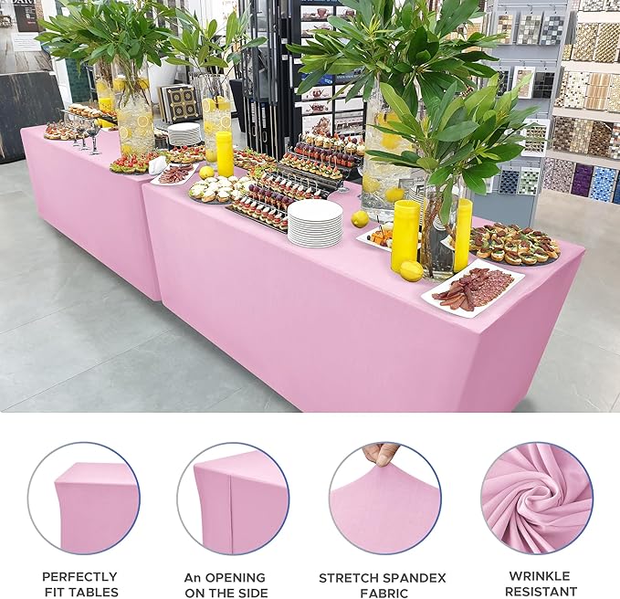 Nasitos Pink Fitted Table Covers Stretch Spandex - 72 x 30 Inch - 4 Pack Rectangle Table Clothes for 6 Foot Folding Tables, Wrinkle Resistant Tablecloths for Parties, Trade Show, Craft Show, Birthday