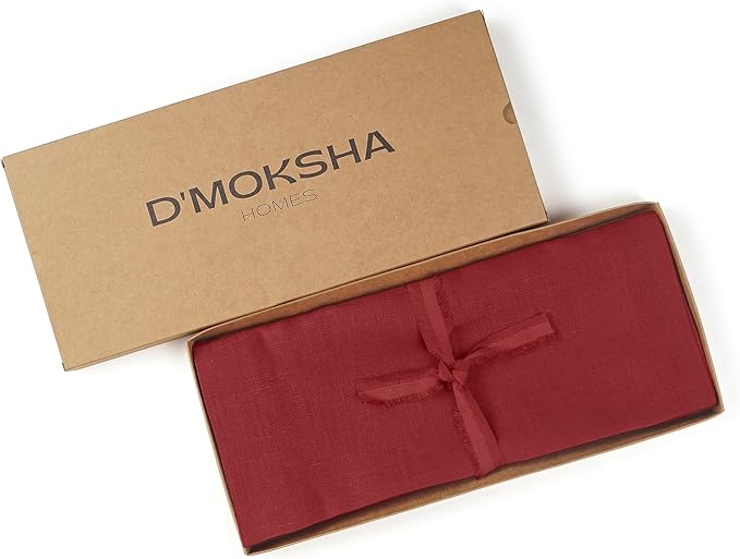 D'Moksha Homes Linen Red Table Runner 48 Inches - 100% Pure Linen Table Runner 14 x 48 Inch for Coffee Tables, Dresser, Valentines, Holiday - Machine Washable
