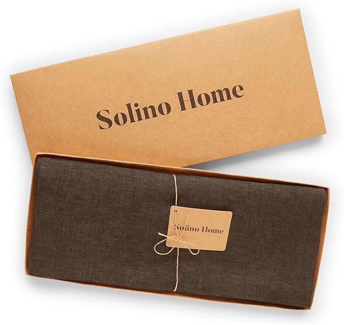 Solino Home Linen Table Runner 90 Inches Long - Athena, 100% Pure Linen Chambray Brown Table Runner 14 x 90 Inch for Dining, Winter