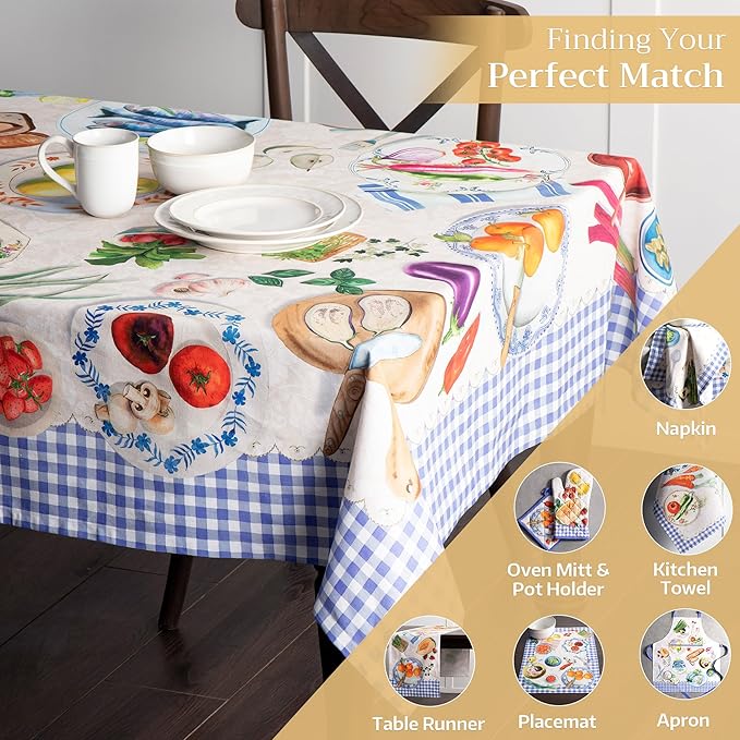 Maison d' Hermine Table Cloth Rectangle Table 100% Cotton 70 x 90 Inches Tablecloth Reusable Decorative Everyday Use for Dining Room, Farmhouse, Home, Party, Festive & Wedding Spring Summer - Gourmand