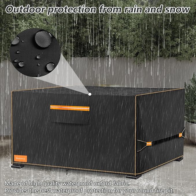 Fire Pit Cover,Outdoor Heavy Duty 600D 100% Waterproof Fire Pit Cover Rectangular,Weatherproof Firepit Covers Rectangle 44" L x 28" W x 24" H,Black