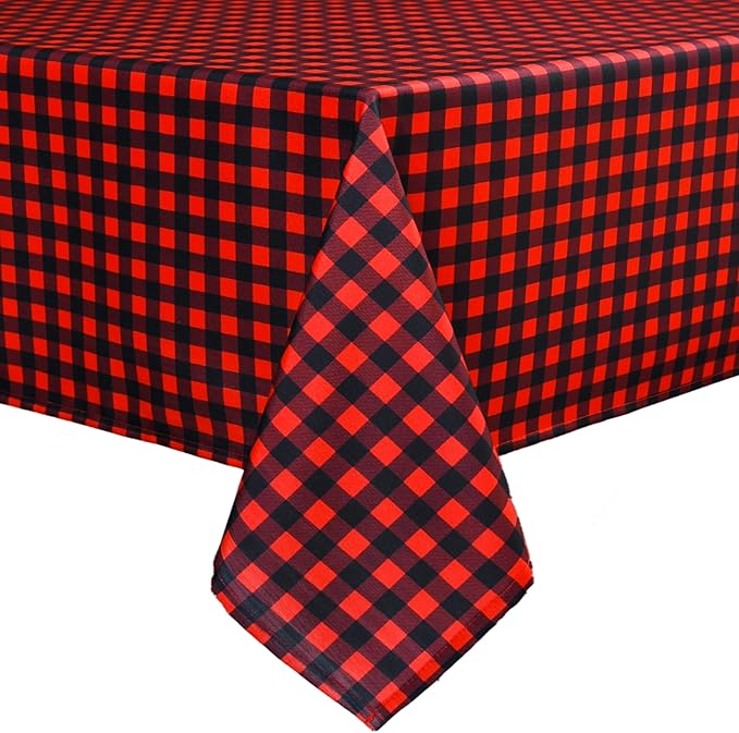 Red Gingham Christmas Plaid Tablecloth - Rectangular 58x102 Inch Water Resistant Table Cloth for Indoor/Outdoor Use - Holiday Table Cover for Kitchen, Picnics, and Parties