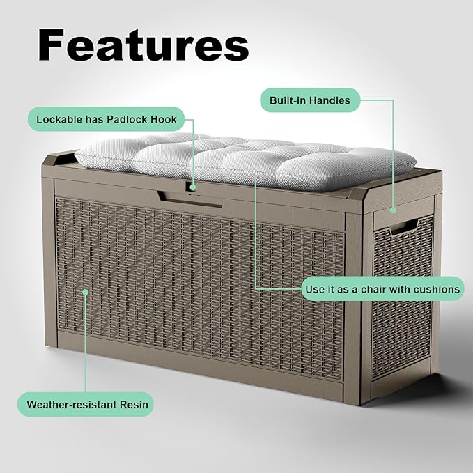 60 Gallon Outdoor Storage Box – Resin Deck Box with Lockable Lid, Waterproof Patio Furniture Storage for Tools, Garden & Yard Organization