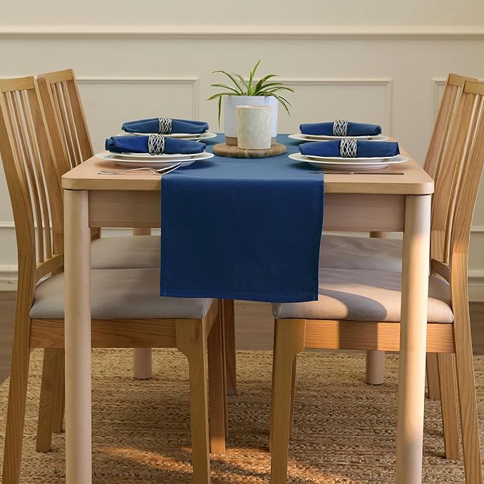 Encasa XO Table Runner 13"x59" Long | Cotton Canvas Fabric | Cobalt Solid Color | Machine Washable & Durable