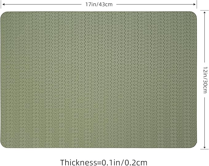 Faux Leather Placemats Set of 6 – 17x12 Inch Vinyl Table Mats, Heat Resistant, Non Slip, Wipeable & Washable, Easy to Clean Dining Table Decor for Kitchen & Dining Room（Olive Green）