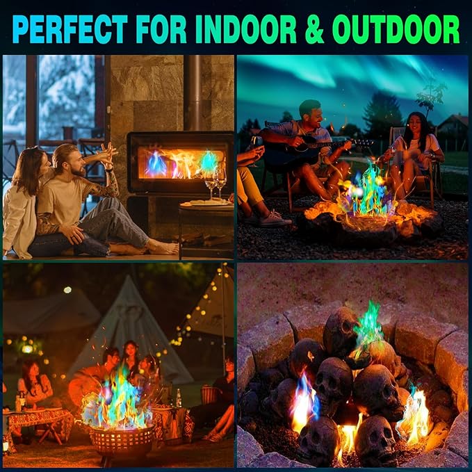 Color Flame Crystals for Fire Pits & Campfires - Fire Color Changing Packets for Outdoor Fireplaces, Bonfire, Wood Fire Pits - Creates Vibrant Magical Blue, Green, Purple Flames