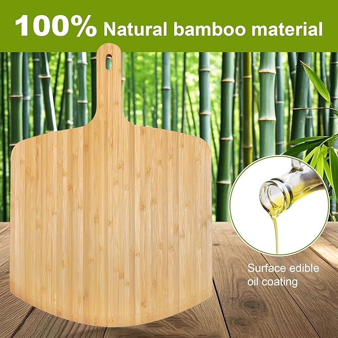 Pizza Peel 12inch Bamboo Pizza Paddle Wooden Pizza Peel Pizza Server for Ooni Oven Accessory Pizza Spatula Baking Homemade Cheese Bread Turner Pizza Pre board Pizza Tools Gift