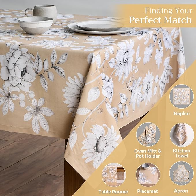 Maison d' Hermine Table Cloth Rectangle Table 100% Cotton 70 x 90 Inches Fall Tablecloth Reusable Everyday Use for Thanksgiving Christmas Decorations Dining Farmhouse Party (Pretty Autumn)
