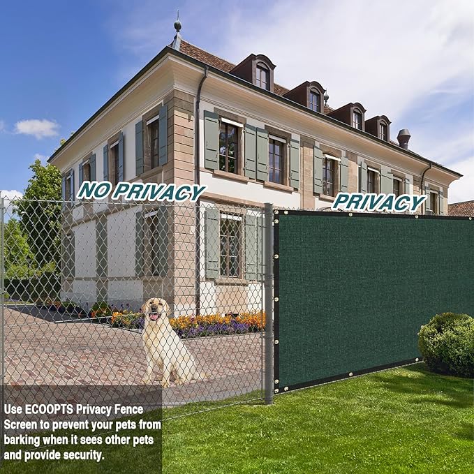 ECOOPTS 8'x226' Privacy Fence Screen Windscreen with Copper Grommets, Fit for Commercial Fence and Residential Garden Outdoor 90% UV Blockage, Cable Zip Ties Included (Green)