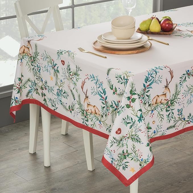 Maison d' Hermine Table Cloth Square Table 100% Cotton 54 x 54 Inches Fall Tablecloth Reusable Everyday Use for Thanksgiving Christmas Decorations Dining Farmhouse Party (Holly Time)