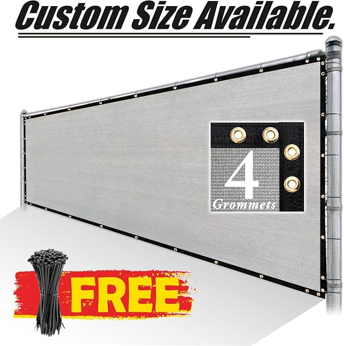 Royal Shade Custom Size 4' x 184' Grey Fence Privacy Screen Windscreen Cover Netting Mesh Fabric Cloth - Cable Zip Ties Included (We Make Custom Size)