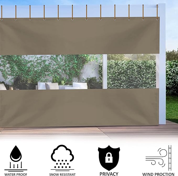 Covers & all Outdoor Clear Panel Curtain, 12 oz Vinyl Outdor Curtains for Patio, Waterproof & Weather Resistant Tarp with Brass Grommets for Pergola, Porch, Gazebos, Balcony (9’ H x 10’ W Feet, Beige)