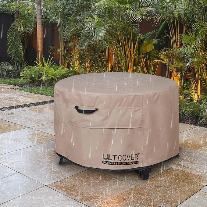 ULTCOVER Patio Fire Pit Table Cover Round 50 inch Outdoor Waterproof Fire Bowl Cover
