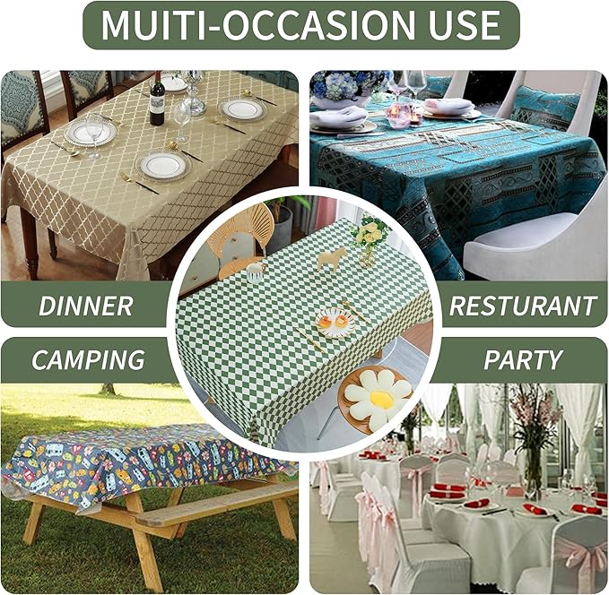 Rectangle Table Cloth,100% Waterproof Tablecloth Oil Proof Spill Proof Vinyl Table Cloth, Wipe Clean Plastic Table Cover for Dining, Camping, Indoor and Outdoor 52" x 70",Green Checkered