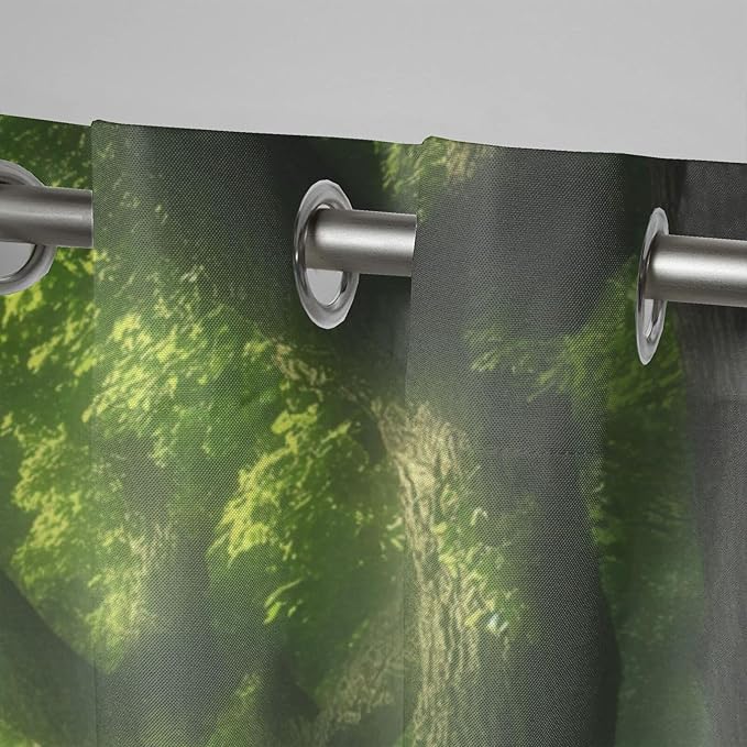 Forest Theme Waterproof Indoor/Outdoor Curtains,Dawn Trees Jungle Pattern,Weatherproof Outside Curtain for Cabana, Porch, Pergola and Gazebo,2 Panel,54 x 96 inch,Green