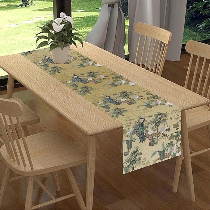 Asian Table Runner,Ruatic Traditionla Chinese Style Penoy Floral Branch Table Center Decor for Home Kitchen Dining Patio Party Indoor Table Decorations, 13"x90"