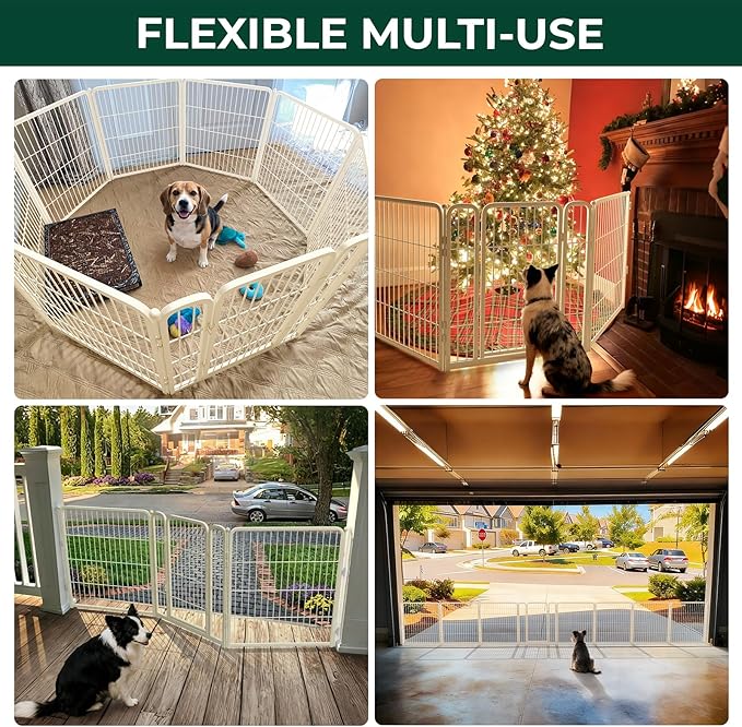 FXW Dog Gate Extra Wide Designed for Indoor Use, Adjustable Width Up to 111-inch Wide (32" H 4 Wire Panels for Small and Medium Dogs), White