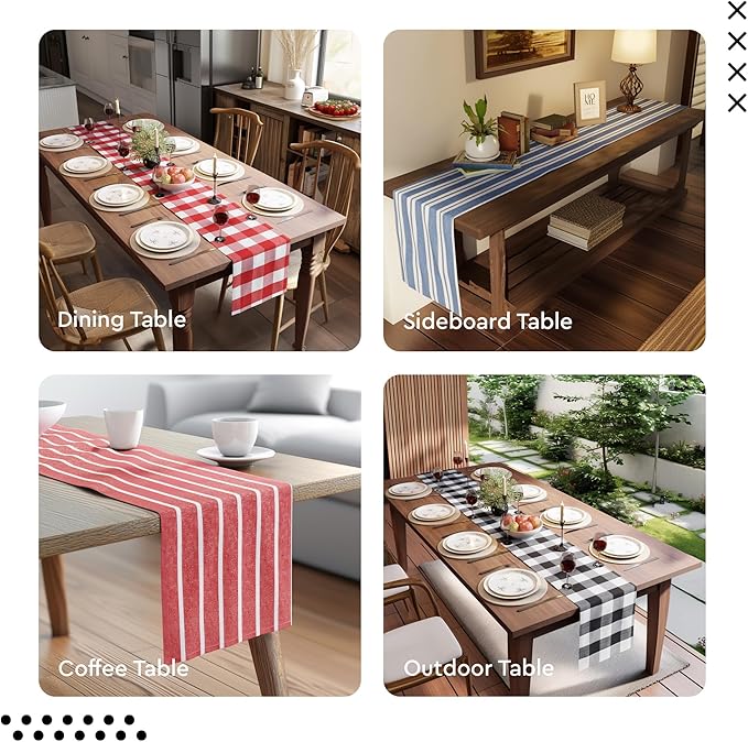 Encasa XO Cotton Dining Table Runner | Buffalo Red Checks | Size 13x72 in - Machine Washable & Durable