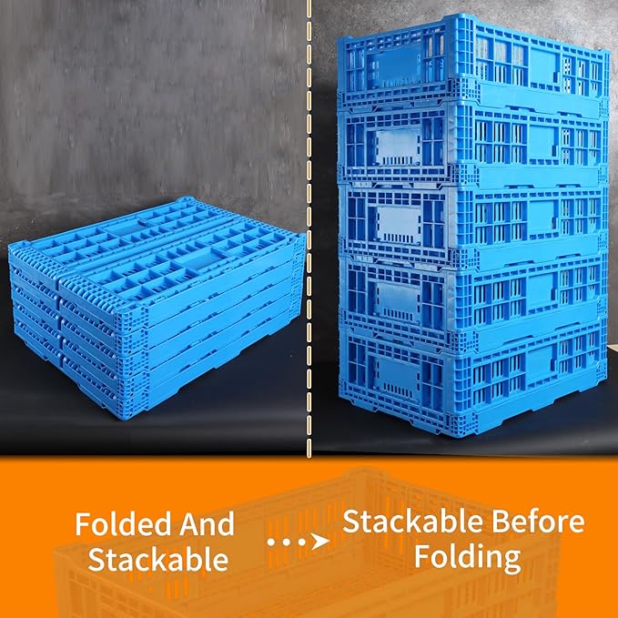 Collapsible Storage Bin Containe，52 Liter Transferheavy duty plastic storage box,blue milk crates heavy duty Transit storage of various items (2)