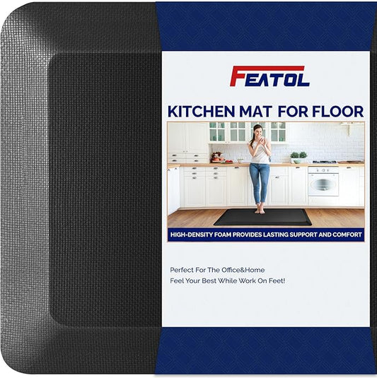 FEATOL Anti Fatigue Mat for Standing, 9/10 Extra Thick Ergonomic Standing Desk Mat, Comfort & Durable Memory Foam Standing Mat at Home,Office All Day (20" x 39", Black, 1PC)