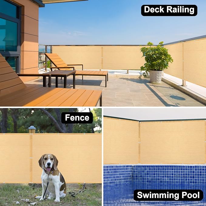 Eden's Decor Balcony Privacy Screen Beige 3'x 18' Cover Mesh Windscreen Weather-Resistant UV Protection for Backyard Deck, Patio, Balcony, Pool, Porch, Fence, Railing, Gardening
