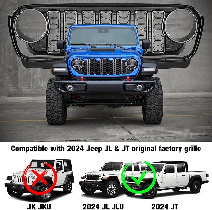 MAIKER RGB LED Grille Lights Compatible with 2024-2025 Jeep Wrangler JL JLU JT Original Factory Grille, 4PCS RGB Adjustable Atmosphere Exterior Grill Lights Remote APP Control