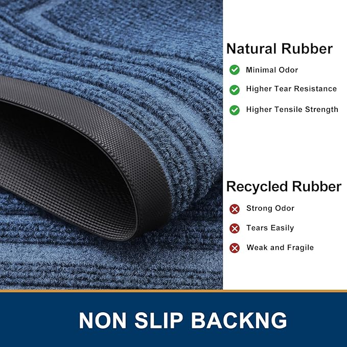 Buganda Front Door Mat Indoor Outdoor Entrance, Non-Slip Natural Rubber Doormats, Easy Clean, Low Profile, Dirt Trapper Entryway Floor Mats for Outside, Garages and Patios, 36x24, Light Blue