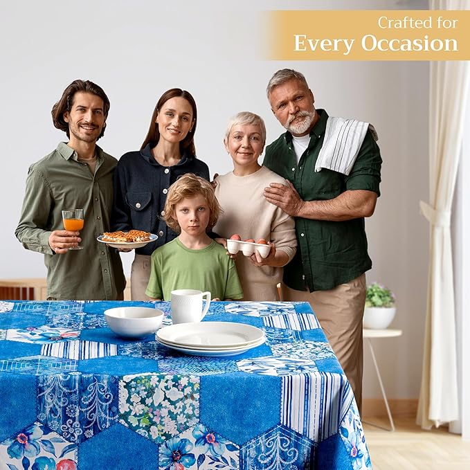 Maison d' Hermine Table Cloth Square Table 100% Cotton 60 x 60 Inches Tablecloth Reusable Decorative Everyday Use for Dining Room, Farmhouse, Home Party, Festive & Wedding Spring Summer - Summer Blues