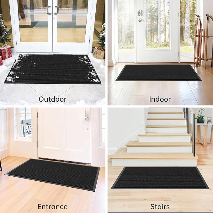 Front Door Mat Indoor Outdoor Entrance, 36" x 48" All-Season Heavy Duty Waterproof Doormat, Non-Slip Absorbent Entryway Mat, Easy to Clean, Low Profile Commercial Floor Mat for Indoor Outdoor