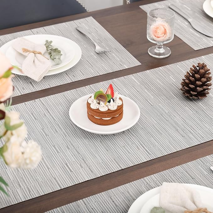 Myir JUN Table Runner, Vinyl Table Runner Indoor Arbitrarily Cropped Runner for Table Heatproof for Home Party (Silver, 12 x 94 inch)