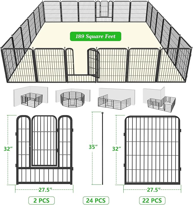 Garden Fence with Gate Metal Fencing Outdoor for Yard, 32in x55ft 24 Panels Outdoor Dog Fence Temporary Fence for Dogs Outside, Rustproof Garden Fencing Flower Bed Edging for Patio