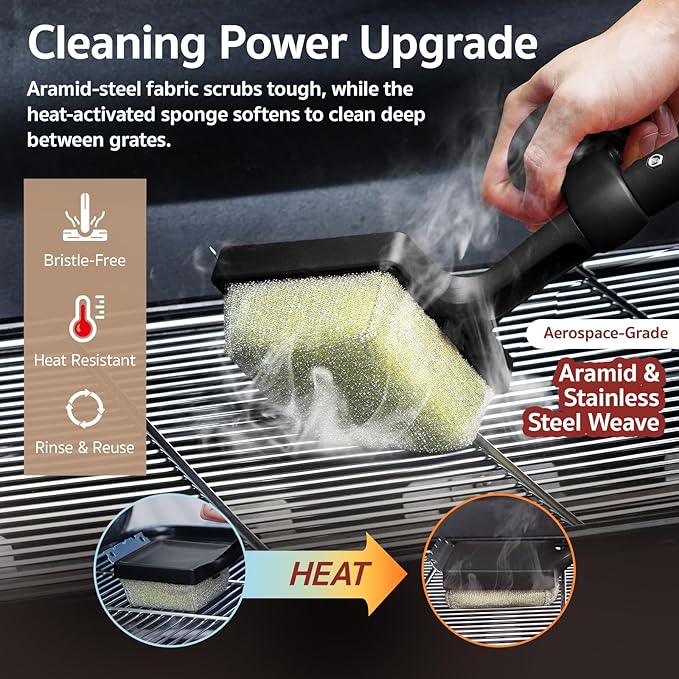 GASPRO Replaceable Cleaning Head for Steam Grill Brush, Bristle Free BBQ Grill Cleaning Pads with Heat-Activated Sponge, Safe for Most Grates, Replace & Reuse, Black