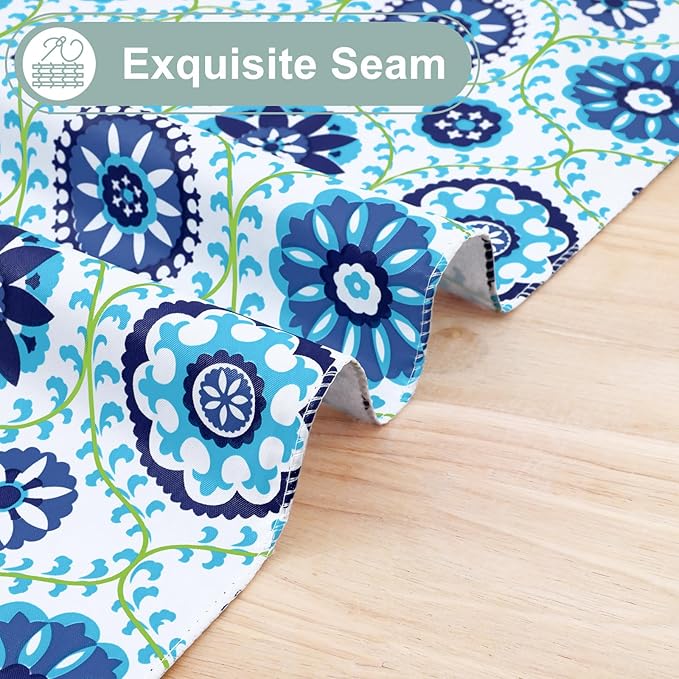 misaya Rectangle Waterproof Vinyl Table Cloth, Wipeable Tablecloth with Flannel Backing, Plastic Table Cover for Dinner, Picnic, Indoor and Outdoor (Navy Mandala, 60" x 102")