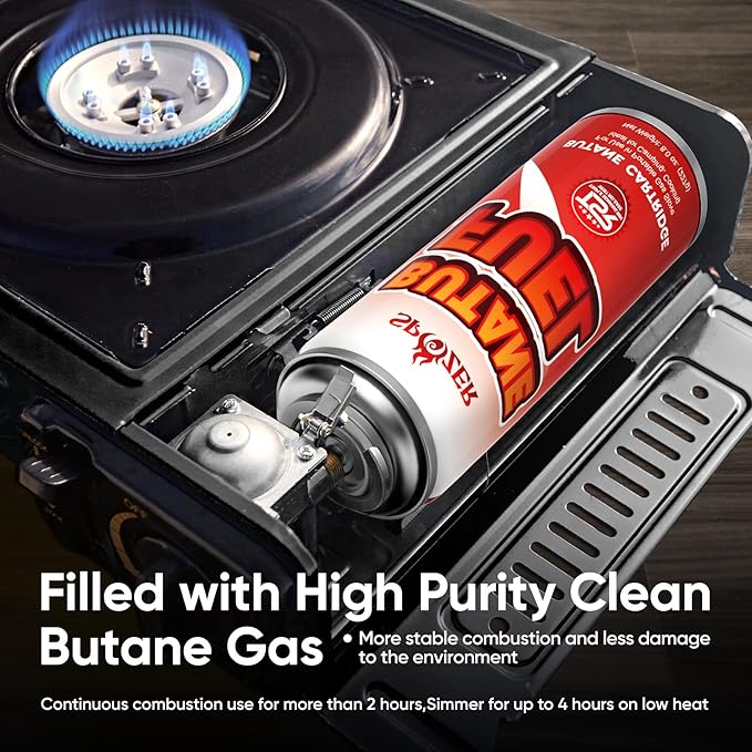 Butane Refill Canisters 227g (8oz) Premium Butane Fuel for Camping Stoves & Kitchen Torches – Portable Gas Canisters for Outdoor Cooking, Grilling, and Picnics – Camping Stove Fuel