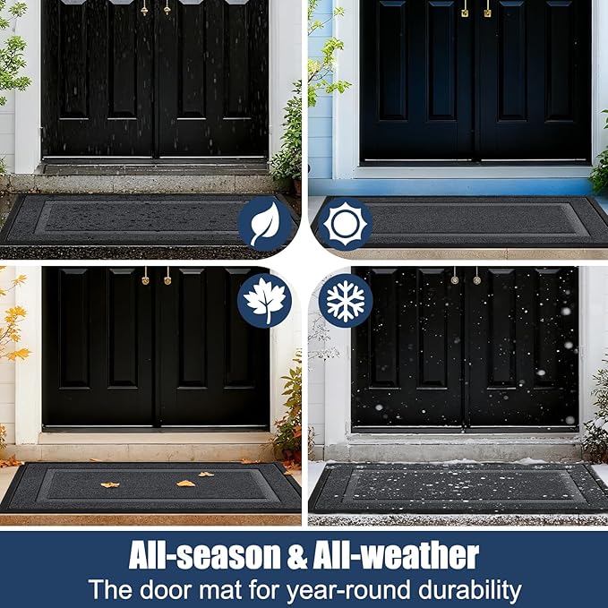 Front Door Mat Outside Entrance Indoor Doormat, 31" x 20" Outdoor Mats for Patio Waterproof, Outdoor Door Mats for Outside Entry, Indoor Rugs for Entryway, Sturdy Natural Rubber Entry Mat, Drak Gray