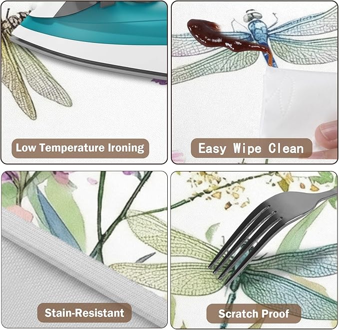 Spring Summer Floral Round Fitted Tablecloth with Elastic Wildflower Dragonfly Circle Table Cloth for 40-44" Tables Farmhouse Easter Flowers Stretch Waterproof Table Cover for Picnic Outdoor Dining