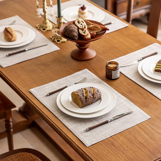 KXN Placemats Set of 6, Dual-Layer Thickened Faux Linen Table Mats, Heat Resistant & Wrinkle-Free, Machine Washable Cloth Place Mats for Kitchen Dining Indoor Outdoor (Cream)