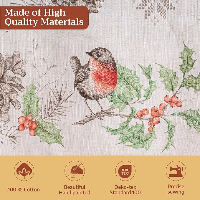 Maison d' Hermine Table Cloth Rectangle Table 100% Cotton 70 x 108 Inches Fall Tablecloth Reusable Everyday Use for Thanksgiving Christmas Decorations Dining Farmhouse Party (Christmas Dew)