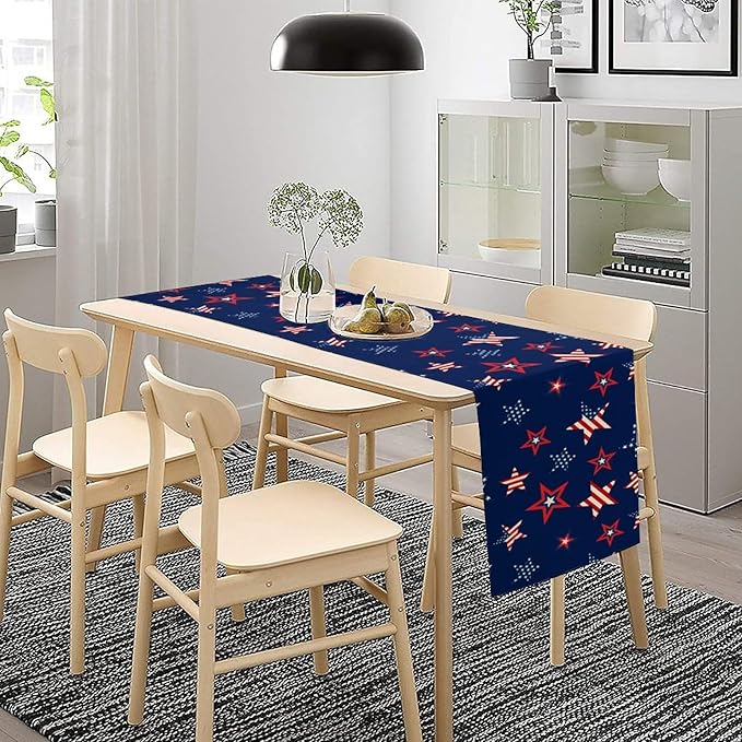 4th of July Patriotic Table Runner, Memorial Day Independence Day Freedom Stars Table Runner for Indoor Kitchen Dining Outdoor Holiday Party 13x70in