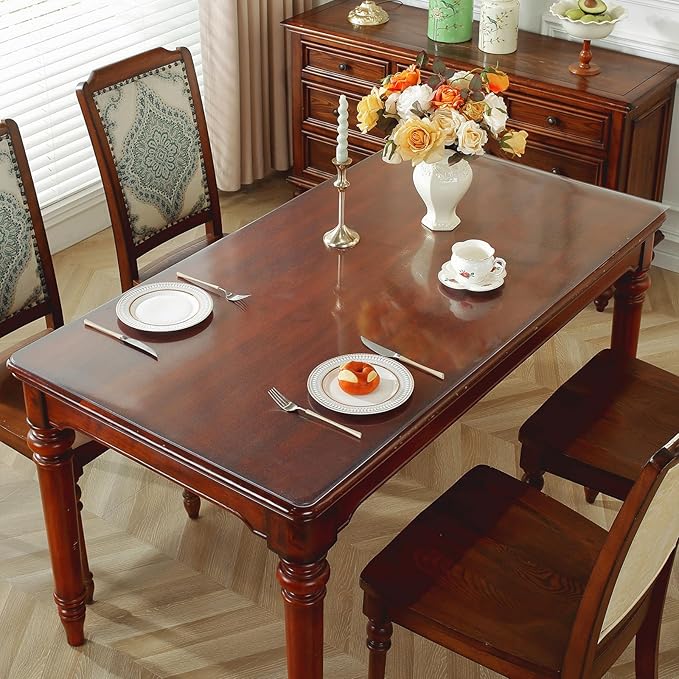 Frosted Clear Table Protector 42 x 84 Inch, 2mm Thick Plastic Table Cover, Waterproof PVC Clear Table Cover Protector, Desk Protector Mat, Writing Desk Pad for Desktop, Coffee & Dining Room Table
