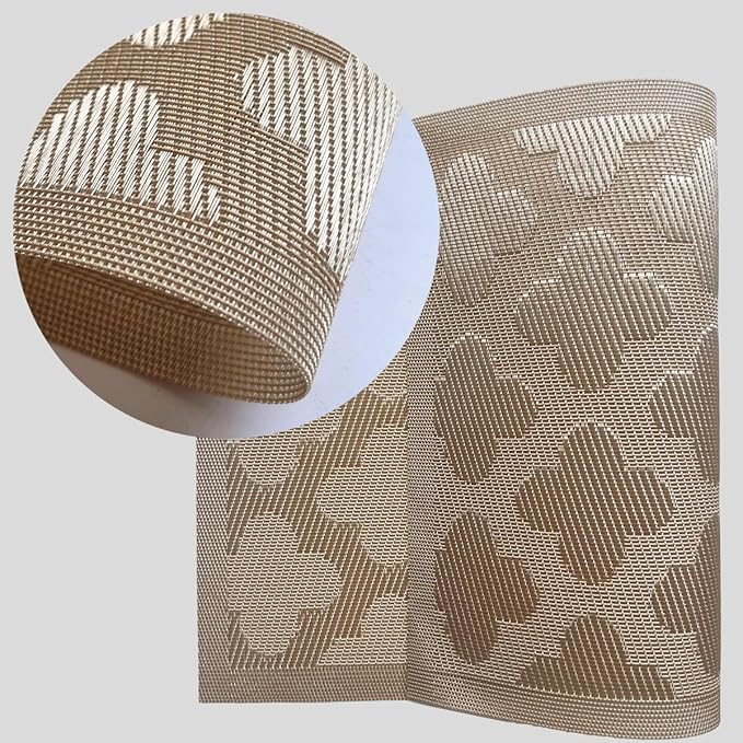 Elegant Placemats Vinyl Woven Heat-Resistant Placemats Set of 8 Washable Easy to Clean Table Mats for Dining Room and Decorate (Gold)