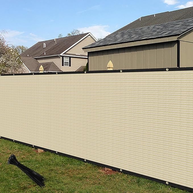 ECOOPTS 8'x194' Privacy Fence Screen Windscreen with Copper Grommets, Fit for Commercial Fence and Residential Garden Outdoor 90% UV Blockage, Cable Zip Ties Included (Beige)