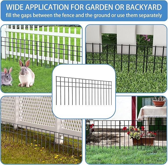 32x10-inch No Dig Animal Barrier Fence, 5 Pack Black Dig Protective Fence with 1.5 inch Spike spacing, Dog/Rabbit/Groundhog Underground Galvanized Outdoor Garden Metal Fence