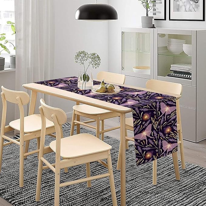 Purple Moth Table Runner,Retro Butterfly Flower Print Table Runner for Wedding Holiday Indoor Outdoor Party Home Decor 13x108in