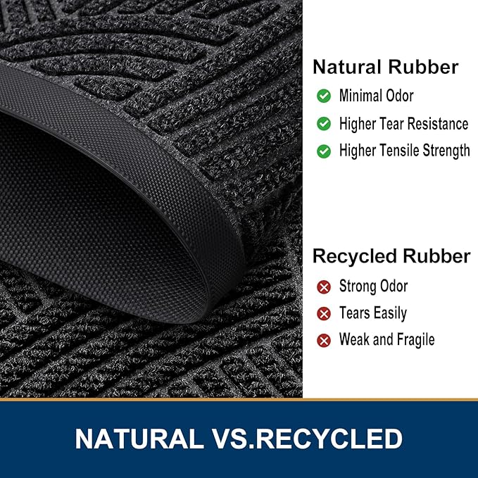 Smiry Front Door Mat Outside Entrance, Heavy Duty Sturdy Natural Rubber Doormat, Trap Dirt and Moisture, Easy Clean Low Profile Mats for Indoor Outdoor Entry, Interwoven Stripes (29.5x17, Black)