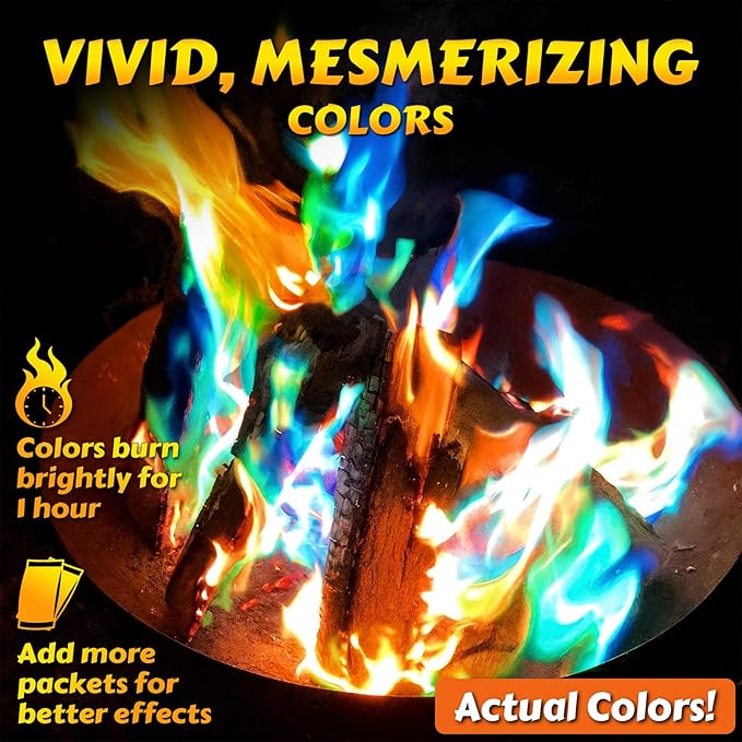 HGD (28 Pack) Magic Campfire Fire Color Changing Packets for Fire Pit - Actually 30pk Bonus 2 Free, Indoor/Outdoor Fireplace, Bonfire - Rainbow Magical Flame, Camping Accessory, Compatible with Wood