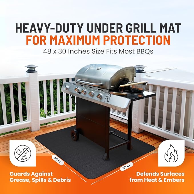 Under Grill Mats for Outdoor Grill (48 x 30 inch) Double-Sided Fireproof Mat for Under Fire Pit Mat the Perfect Grill Matt for Outdoor Grill Deck Protector and BBQ Matt for Under Grill Mat for Deck